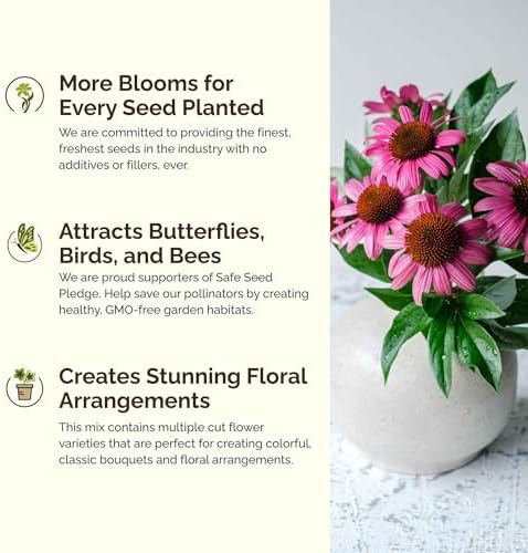 Eden Brothers The Bees Knees Pollinator Wildflower Seed Mix, 1/4 lb (135,000+ Seeds) Throw and Grow - 100% Pure, No Fillers - 18-Variety Non-GMO Annual + Perennial, Covers up to 1,100 SqFt, Zones 3-10