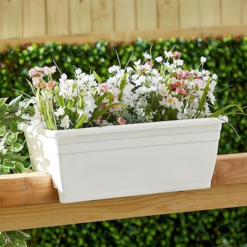 The HC Companies 24 Inch Heavy Duty Deck Rail Planter Boxes, White, 4-Pack