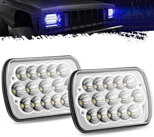 Partsam 2PCS Rectangle H6054 LED Headlights 5x7 7x6 Headlamp Hi/Low Sealed Beam H4 9003 Plug 6054 H5054 Compatible with S10 Blazer Express Van/Wrangler YJ XJ Cherokee Truck Van