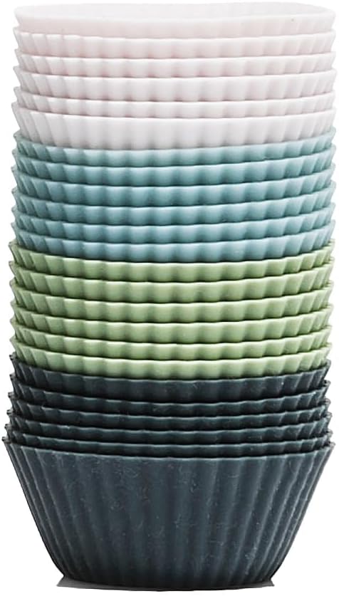 The Silicone Kitchen Reusable JUMBO Silicone Baking Cup, Non-Toxic, BPA Free, Dishwasher Safe, Jumbo, 12 Pack, White Blue Green