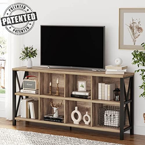 FATORRI 8 Cube Storage Organizer Bookshelf, 62 Inch Wood Horizontal Bookcase, Farmhouse Cube Long Book Shelf