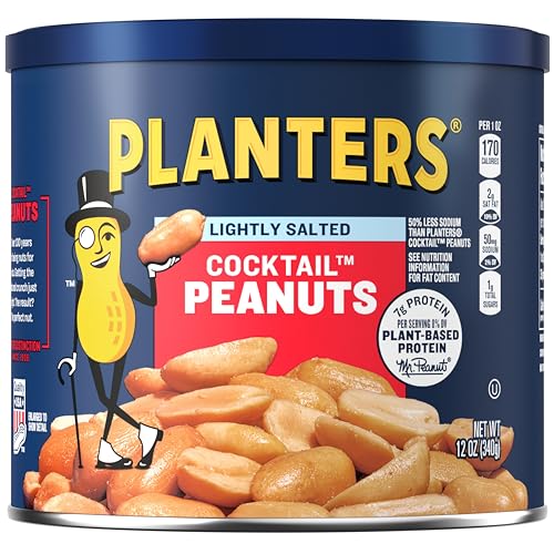 PLANTERS Salted Peanuts, Plant Based Protein Snacks, 12 Oz (1 Ct) | Roasted Salted Nuts. Resealable Canister. Snacks for Adults. Party Mix, Party Snacks