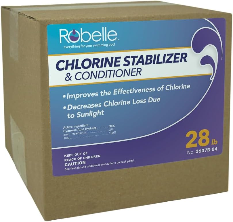 Robelle 4-Pounds Premium Chlorine Stabilizer and Conditioner | Concentrated Cyanuric Acid for Pools, Pool Stabilizer, Helps Chlorine Last Longer, 6 oz raises CYA 10 ppm per 5,000 gallons