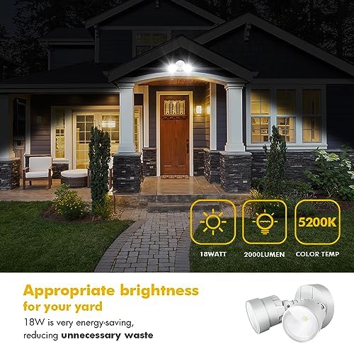 LUTEC 2 Packs P6221B 2000 Lumen 18 Watt 28 LED Dual-Head Flood Light Outdoor, Waterproof Exterior Security Wall Light for Patio, Garden,Yard-Black
