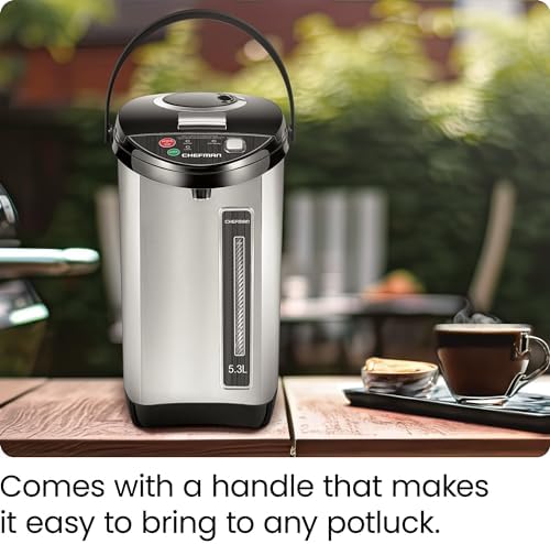 Chefman Electric Hot Water Pot Urn w/Auto & Manual Dispense Buttons, Safety Lock, Instant Heating for Coffee & Tea, Auto-Shutoff & Boil Dry Protection