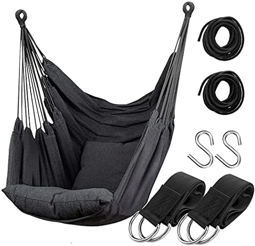 Hammock Chair Hanging Rope Swing Seat for Indoor Outdoor, Sturdy Cotton Weave Hammock Swing