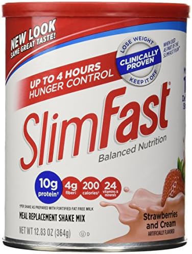 SlimFast Original Strawberries & Cream Meal Replacement Shake Mix – Weight Loss Powder – 12.83 Oz. Canister – 14 Servings - Pantry Friendly
