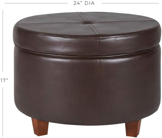 HomePop 24" Large Leatherette Storage Ottoman - Distressed Brown Faux Leather
