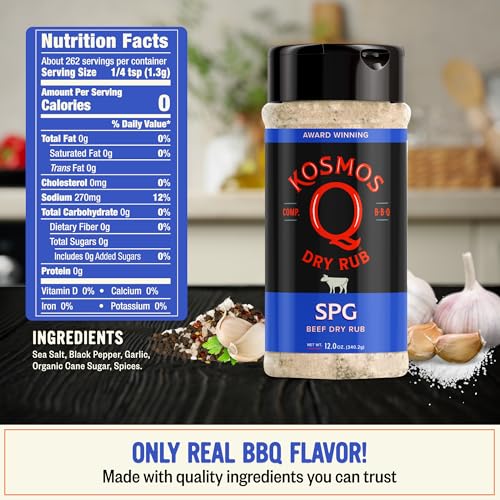 Kosmos Q SPG BBQ Dry Rub, Bold Salt Pepper Garlic Blend with Organic Cane Sugar, BBQ Seasoning for Brisket, Chicken, Steak, Ribs, Pork