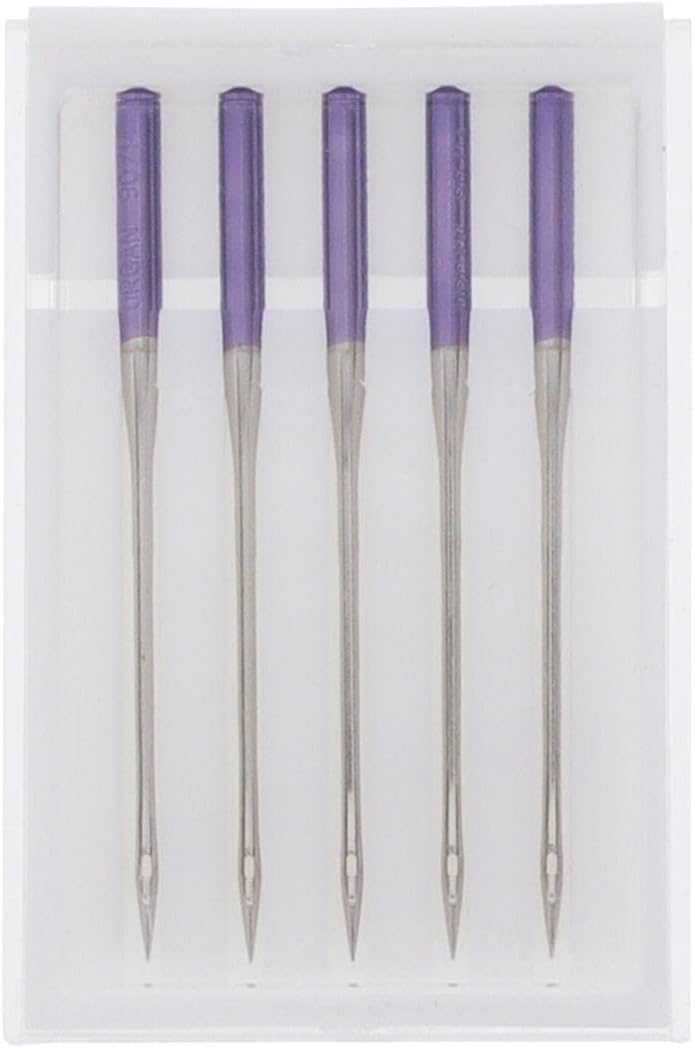 Janome Purple Tip Sewing Machine Needles, Size 90/14, Great for Heavy Fabrics and Sewing Across the Hem - 5 Needles per Pack