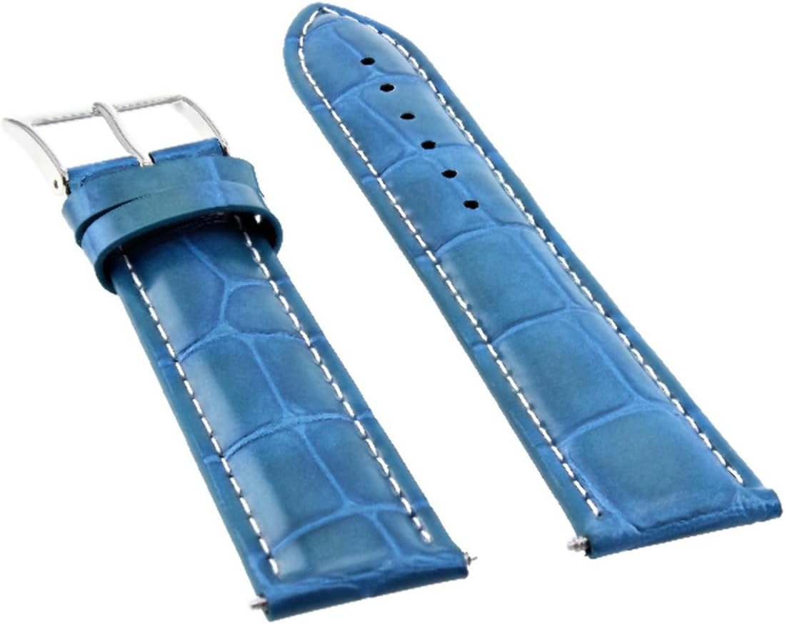 Ewatchparts 20mm Leather Watch Band Strap Compatible With Invicta Diver Russian Light Blue With White Stitching