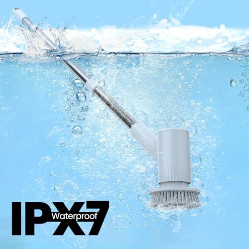 Electric Spin Scrubber – 5-Hour Battery, 6 Brush Heads, No Bending with 47" Extendable Handle
