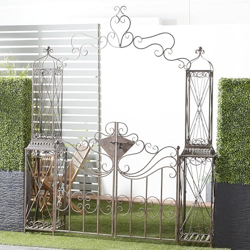 Deco 79 Metal Indoor Outdoor Garden Arbor, 78" x 14" x 94", Matte Bronze | Elevate patios and gardens, metal garden arch trellis, metal trellis for climbing plants outdoor, double doors, scroll latch