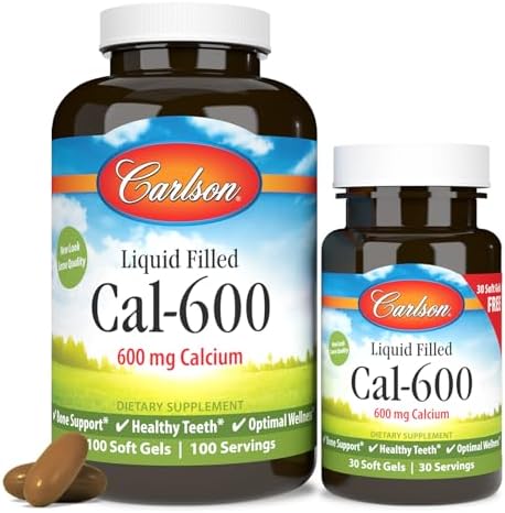 Carlson Cal-600, 600 mg, Calcium, Liquid Filled, 100 + 30 Softgels | Bone Support; Healthy Teeth; Optimal Wellness