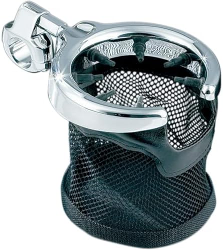 Kuryakyn 1429 Motorcycle Handlebar Accessory: Replacement Drink/Cup Holder with Mesh Basket without Clamp/Mount, Black