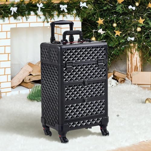 Yaheetech Rolling Makeup Train Case with 2 Drawers Nail Cart Beauty Trolley