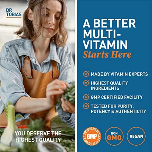 Dr. Tobias Adult Multivitamin for Women & Men 90 Count | Daily Energy & Immune Support | Vitamin Supplement with 42 Fruits & Vegetables + Probiotic + Enzymes | Vegan | 30 Servings