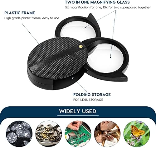 ULTECHNOVO Pocket Magnifying Glass 5X Folding Handheld Portable Magnifier