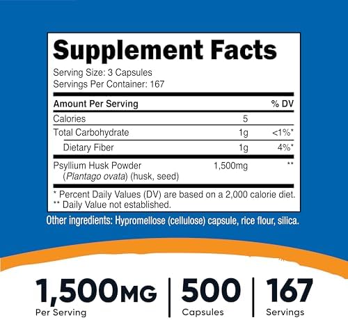 Nutricost Psyllium Husk 1500mg, 500 Capsules, Gluten Free, GMO-Free