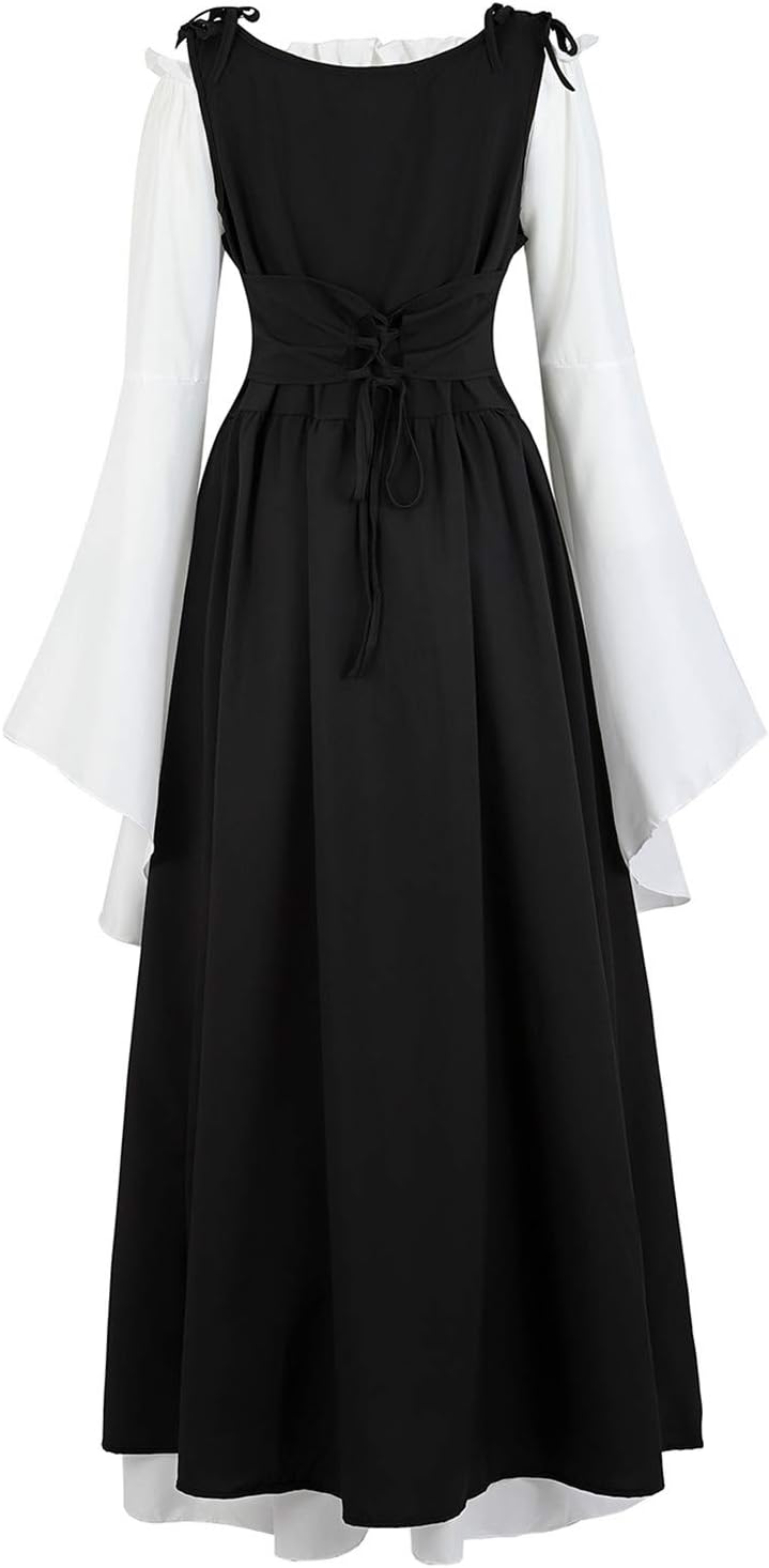 Kranchungel Renaissance Costume Women Dress: Flowy Long Sleeve Medieval Dress for Renaissance Faires & Medieval Festival