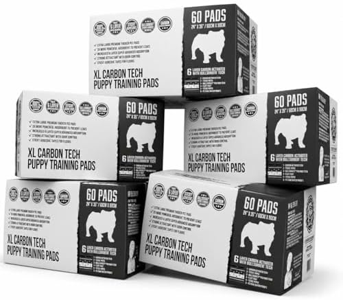 Bulldoglogy 50-Count Carbon Black Dog Pads Puppy Training Pads with Adhesive Tape 24x24 - Large Charcoal Puppy Pads Dog Training Wee Pads, Odor Control Thick Pee Pads for Dogs Extra Quick Dry