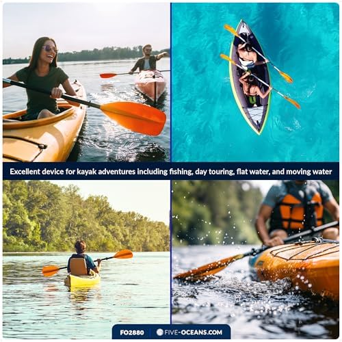 Five Oceans Kayak Paddles, 84" - 7ft Kayak Fishing Paddle, Detachable Heavy-Duty Aluminum Shaft, Reinforced Fiberglass Blades, 2-Piece Snap-Button