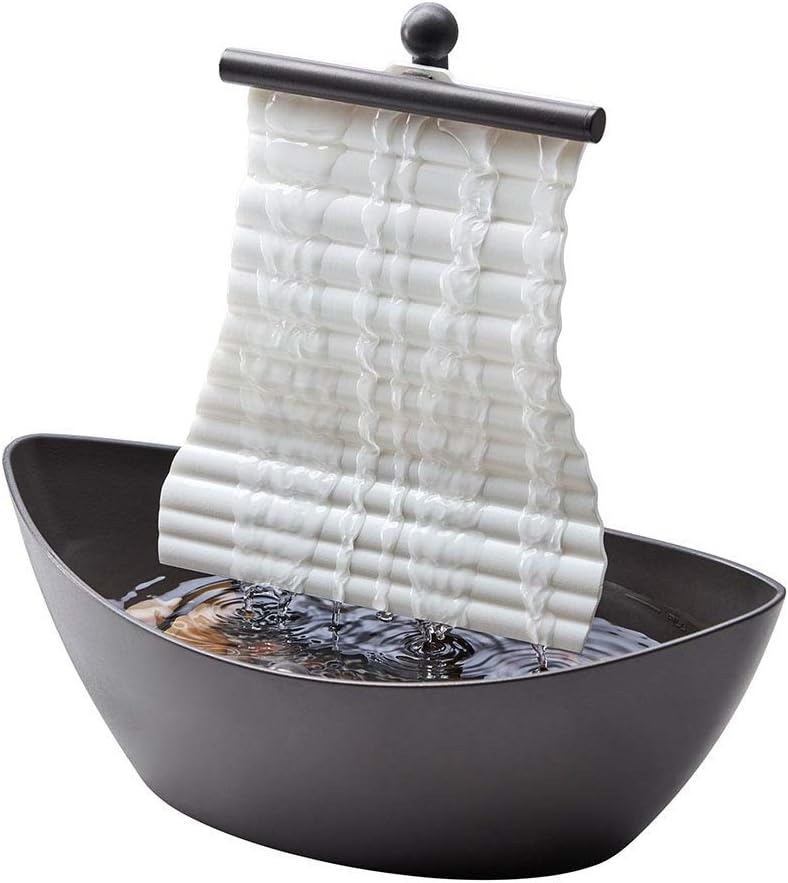 Homedics White Waters Relaxation Indoor Tabletop Fountain, Ambient LED Lighting and Natural Waterfall Sounds for Home, Office, Bedroom, Desktop