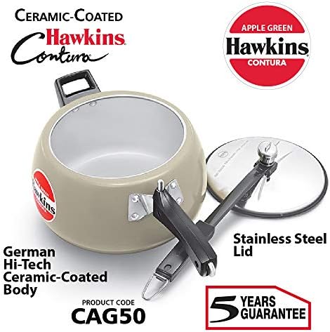 Hawkins 5 Litre Contura Pressure Cooker, Ceramic Coated Handi Inner Lid Cooker, Tomato Red (CTR50)