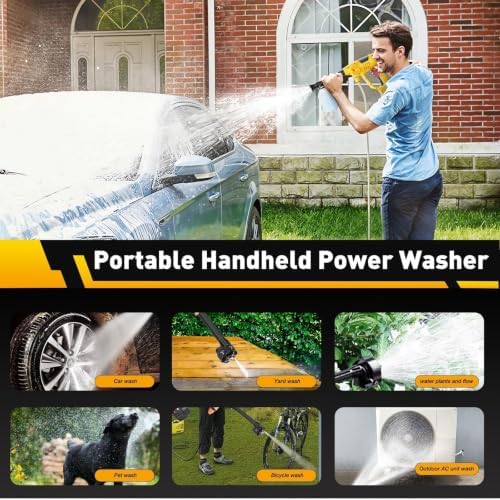 1100PSI Cordless Car Washer, Portable Battery Powered Cleaning Tool | 10-Speed Adjustment, Battery Level Display, 6-in-1 Nozzle