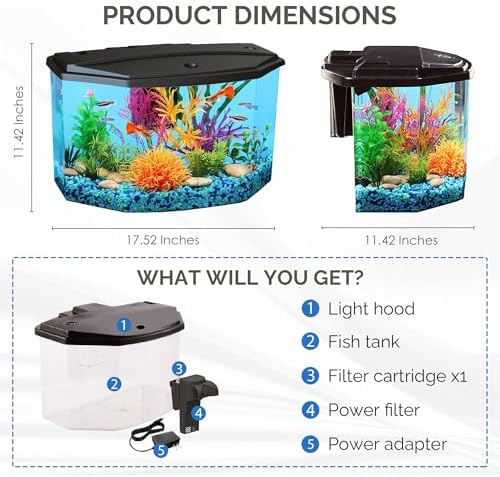 Koller Products Plastic 3-Gallon Aquarium Starter Kit with 4 Colors LED Lighting and Complete Filtration, Ideal for a Variety of Tropical Fish