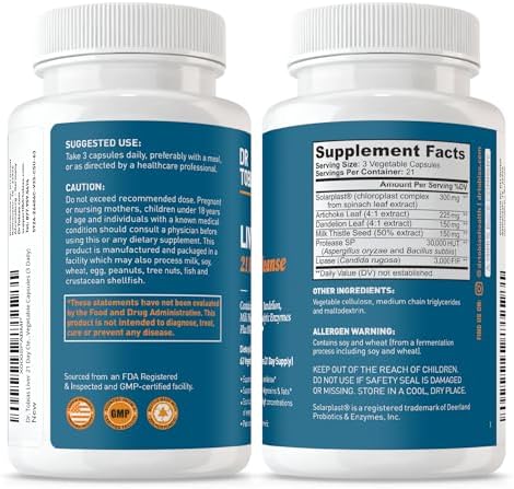 Dr. Tobias Liver 21 Day Cleanse 63 Capsules | Herbal Liver Detox Cleanse | Liver & Digestive Support | Milk Thistle + Dandelion + Artichoke | SOLARPLAST + Enzymes | 21-Day Program