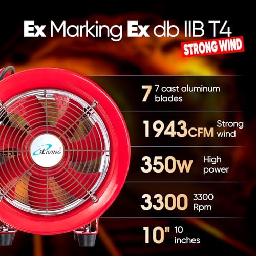 iLiving - ILG8EF12EX Explosion Proof Utility High Velocity Blower, Fume Extractor, Portable Exhaust and Ventilator Fan, Air Ventilation with 2720 CFM