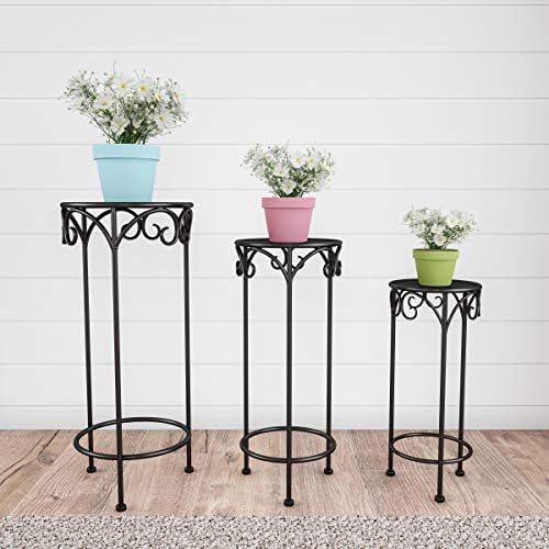 Pure Garden Plant Stand 3-Tier Vertical Shelf Indoor or Outdoor Folding Wrought Iron Home Garden Display with Laser Cut Shelves (Antique White)