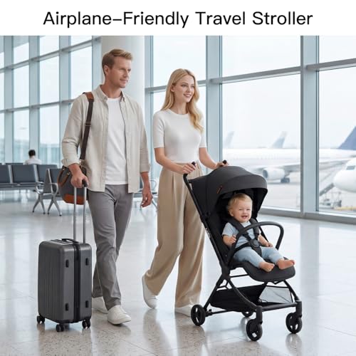 Gromast Travel Stroller for Airplane, Ultra Compact & Lightweight – Only 9.9 lbs, Portable Infant Toddler Baby Stroller, w/UPF 50+ Canopy - Black