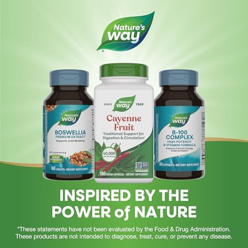 Nature's Way Cayenne Fruit Capsules, 450 mg Cayenne Pepper, Vegan, 180 ct | Traditional Digestion & Circulation Support*, Dietary Supplement, Non-GMO