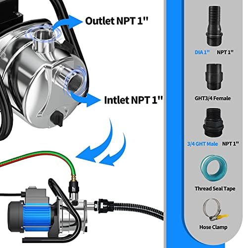 Water Transfer Pump 110V Shallow Well Pump 1.5HP 1600GPH Electric Portable Garden Pressure Booster Pumps for Pool Draining Farm Irrigation Lake Lawn