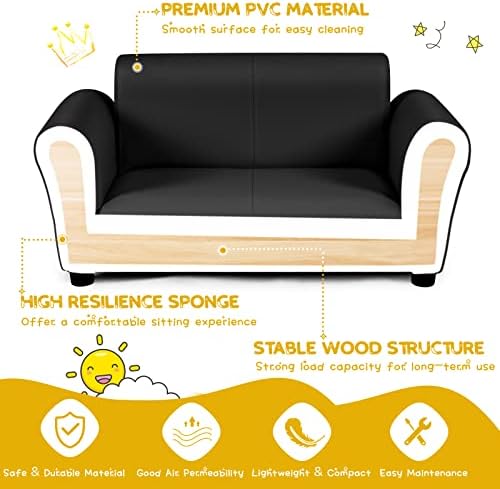 HONEY JOY Kids Sofa, 2 Seat Toddler Couch Lounge Bed with Ottoman, Sturdy Wood Construction