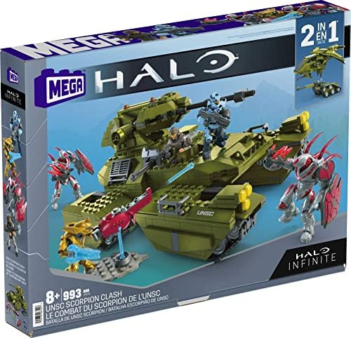 MEGA Halo Toy Building Sets, UNSC Scorpion Clash Tank with 993 Pieces, 5 Micro Action Figures and Display Stands, for Collectors