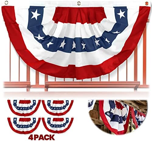Anley US National Pleated Fan Flag, 3x6 Feet American Bunting Flags Patriotic Stars & Stripes - Sharp Color and Fade Resistant - Canvas Header and Brass Grommets - United States 3 x 6 Feet Half Fan Banner