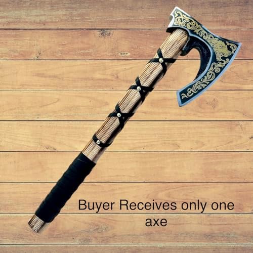 Poshland AX-7000 Custom Gift Forged Carbon Steel Viking Axe with Rose Wood Shaft, Viking Bearded Camping Axe