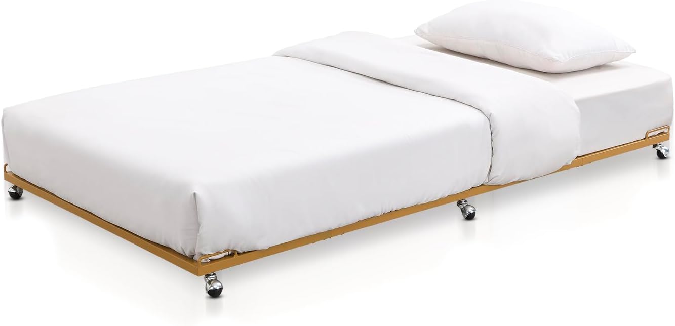 2K Furniture Designs - Twin Size Black Metal Roll Out Trundle Bed Frame for Daybed | Space-Saving Guest Bed - Slides Under Daybeds for Overnight Visitors, Dorms, and Small Spaces