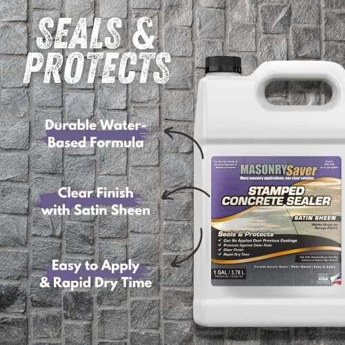 Stamped Concrete Sealer, 1 Gallon - Clear, Water-Based Satin Sealer for Stamped Concrete, Masonry & Natural Stone Surfaces
