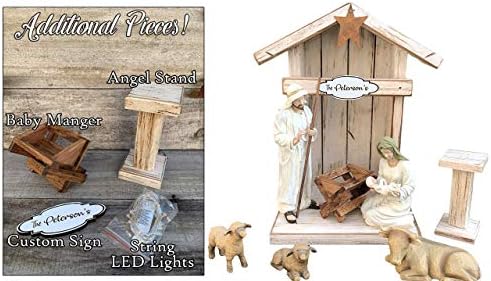 Baby Manger Oak -Angel Stand, Antique White Wood (Fits a Willow Tree Angels and Nativity Figurines)
