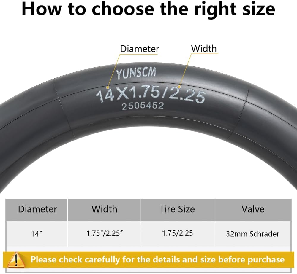 14" Heavy Duty Bike Tubes 14 E-Bike Tubes 14x1.75/2.25 Inner Tubes
