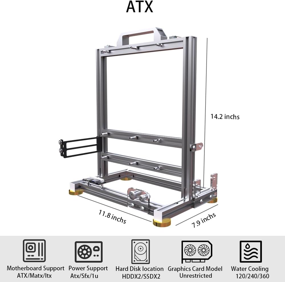 DIY Open Frame PC Chassis, Aluminum Computer Case, Supports ITX Motherboard, Excellent Cooling, Type-C Support