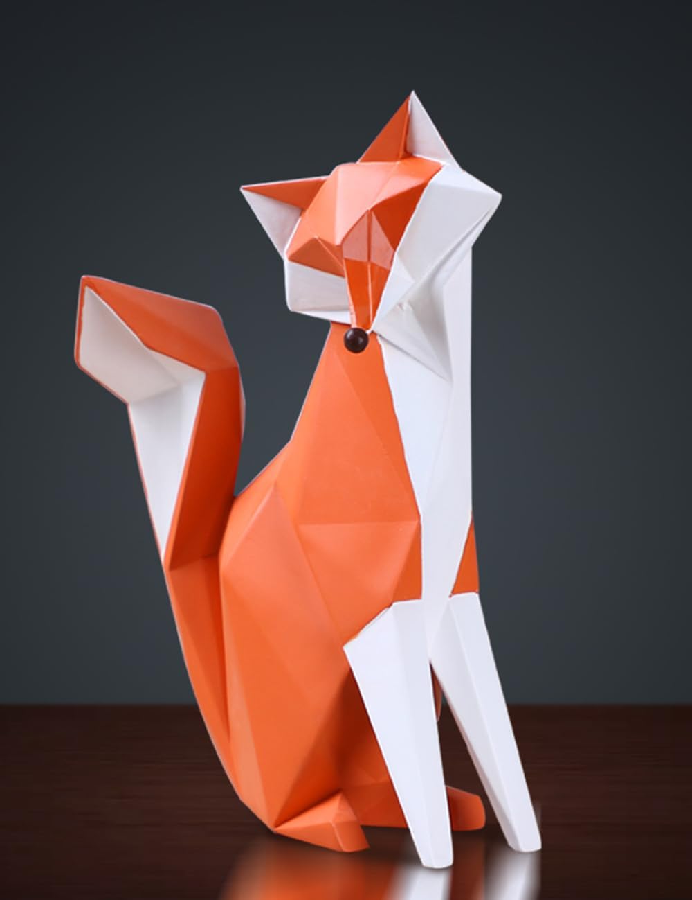 HAUCOZE Fox Statue Figurine Animal Sculpture Modern Home Decor 8.3 Inch | Orange Resin Geometric Art Birthday Holiday Gift Handmade Ornament for