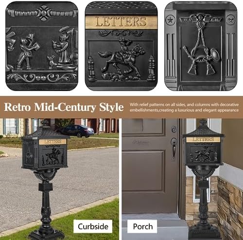 Mail Box Heavy Duty Mailbox Postal Box Security Cast Aluminum Vertical Pedestal
