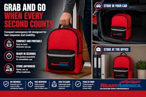 Ready America 70280 72 Hour Emergency Kit, 2-Person, 3-Day Backpack, Includes First Aid Kit, Survival Blanket
