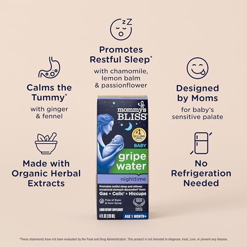 Mommy's Bliss, Bottle, Mommy's Bliss Night Time Gripe Water for Baby's Tummy Trouble - Relieves Occasional Infant Stomach Discomfort from Gas, Colic
