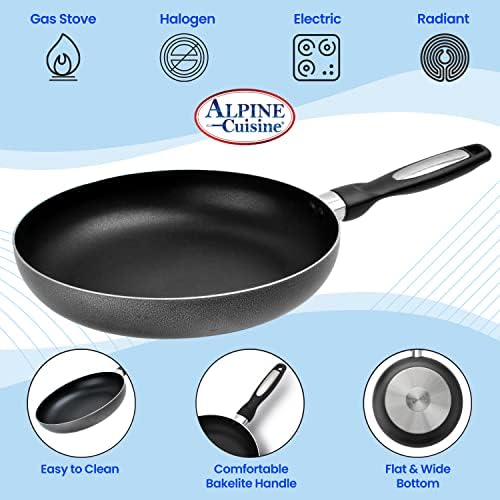 Alpine Cuisine Fry Pan 13-Inch Nonstick Coating Gray, Frying Pans Nonstick for Stove with Stay Cool & Comfortable Handle, Durable Nonstick Cookware, Ideal for Family